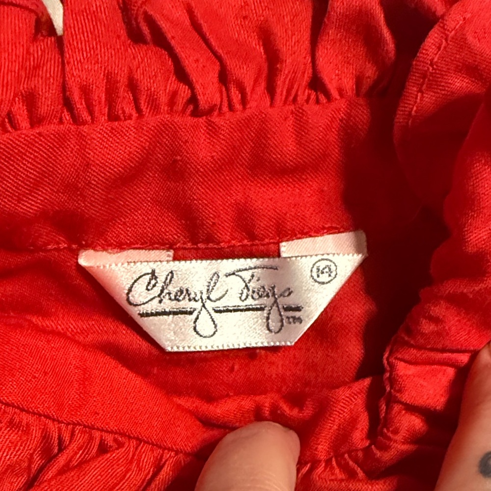 Red Button Down Ruffle Shirt - image 2